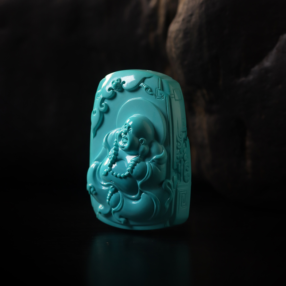 【松石大表姐严选】小众珠宝原矿绿松石弥勒佛吊坠精雕姚子墨老师