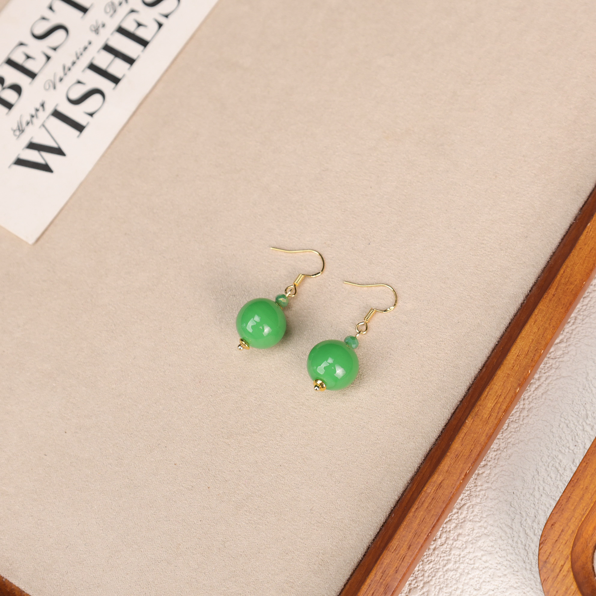 合金琉璃耳饰 LZ4875-2翠绿色琉璃耳环14mm