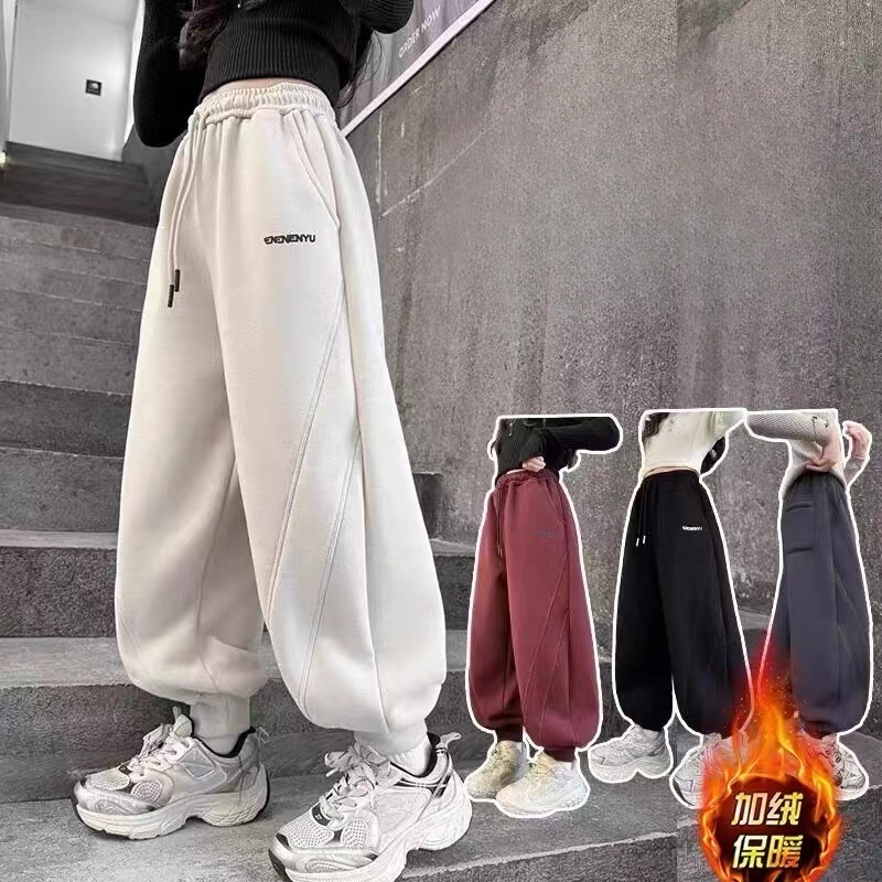 【米果妈】儿童2025冬季新款加绒加厚拼接卫裤B5295