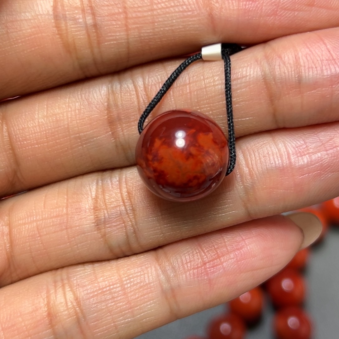 南红玛瑙未镶嵌珠子 牛血红妖火焰单珠 约14.5mm 毕业