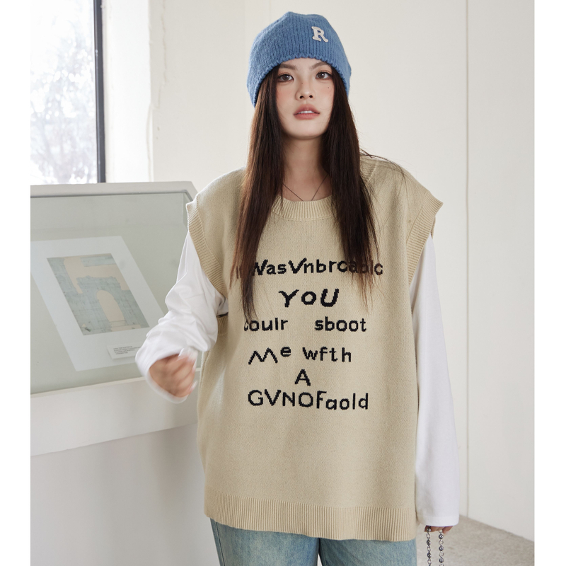 【C】秋冬百搭圆领字母马甲无袖 3699