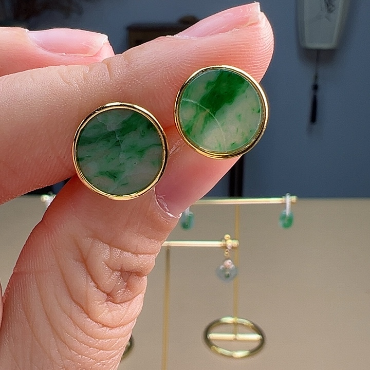 翡翠耳饰银S925镶嵌耳饰有纹