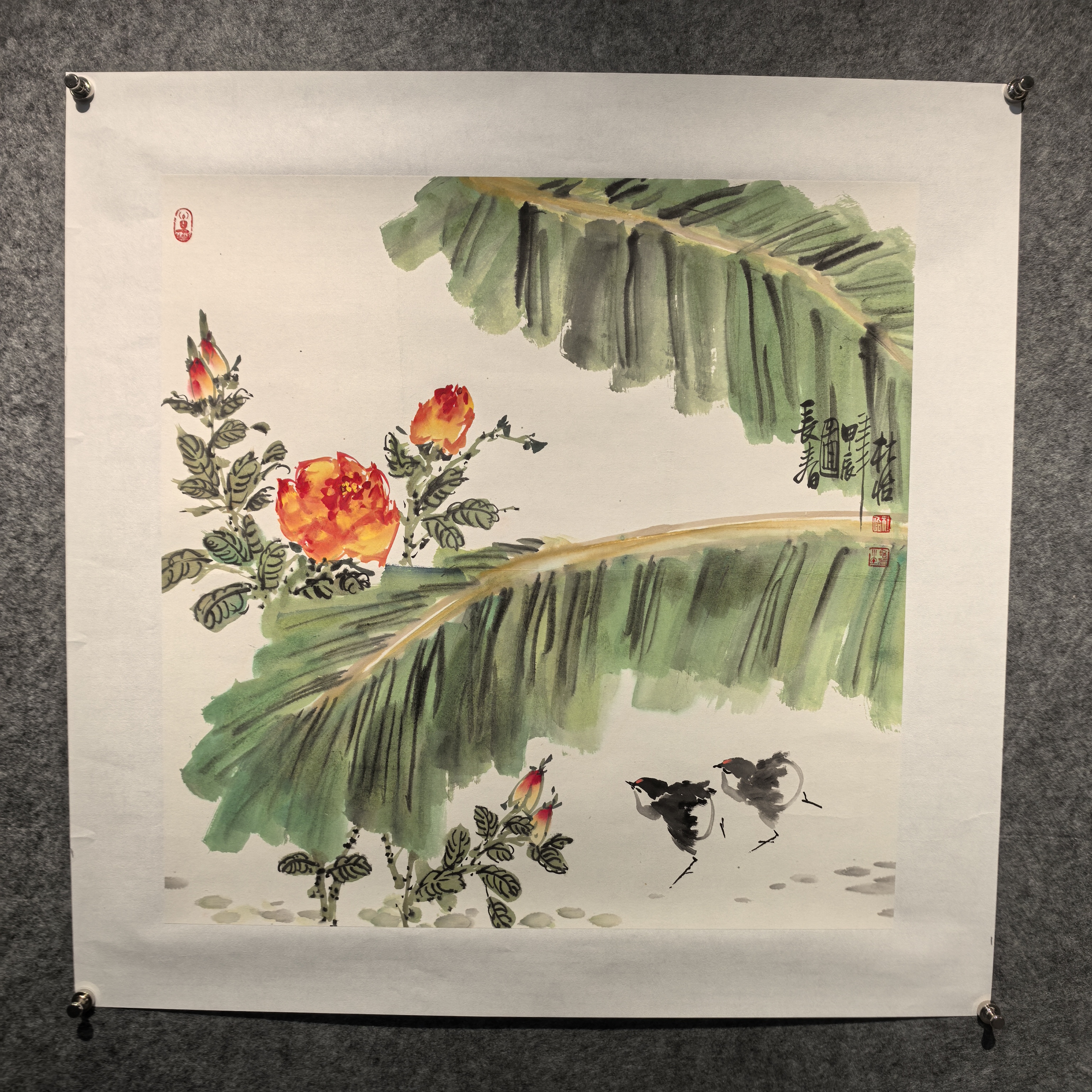 国画四尺斗方《长春》图68×68厘米