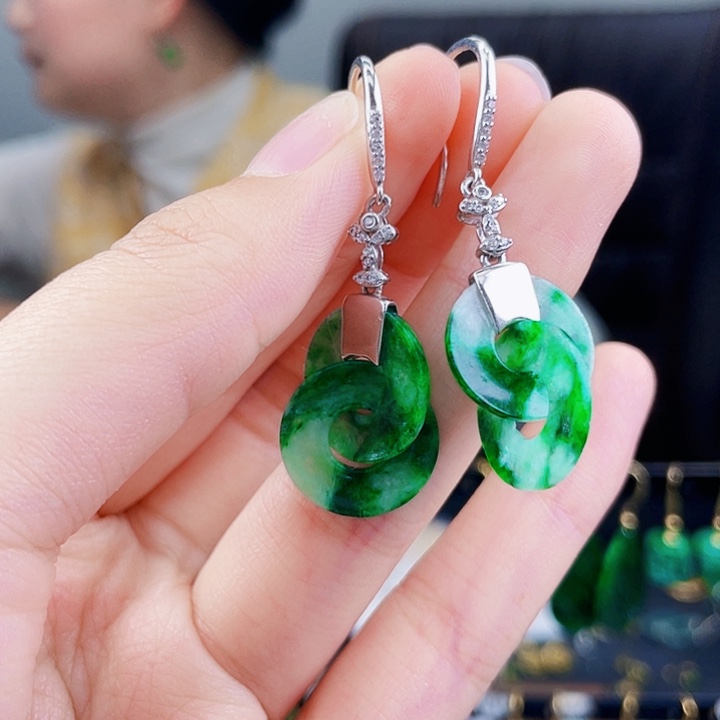 翡翠耳饰银S925镶嵌饰品