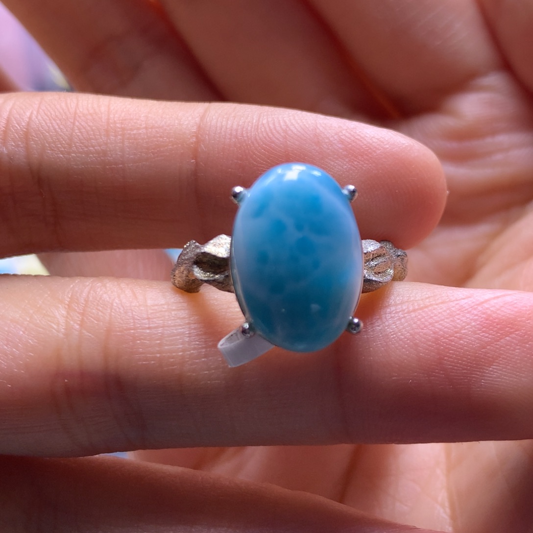 针钠钙石（海纹石）银S925镶嵌戒指蛋面戒指色差略异