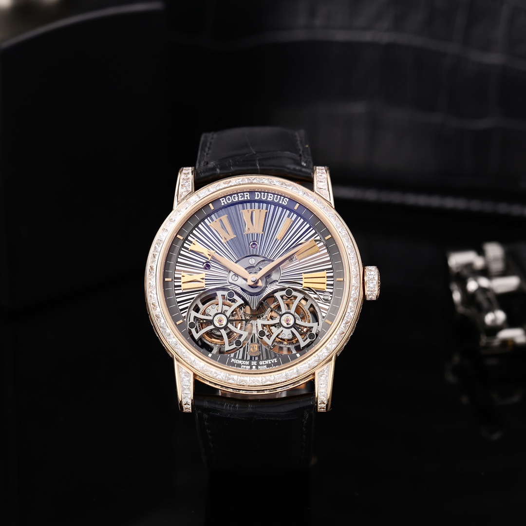 95新 ROGER DUBUIS/罗杰杜彼 RDDBHO0570 45mm 玫瑰金镶钻 单表