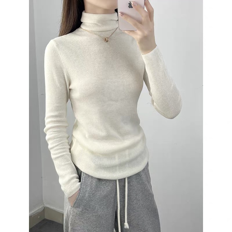 堆堆领羊毛衫2025新款修身高领内搭上衣百搭针织毛衣女秋冬打底衫