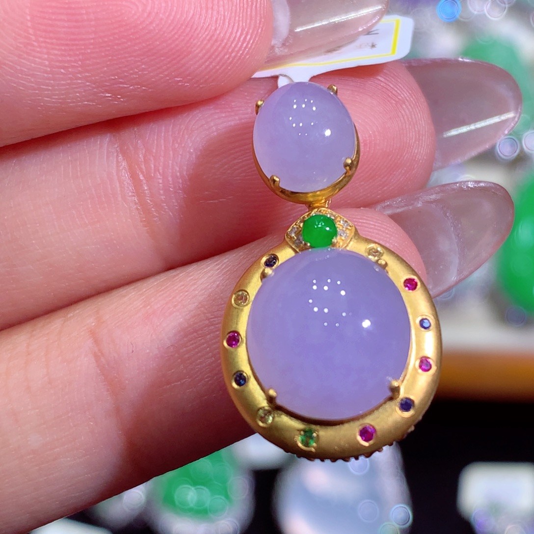 翡翠18K金镶嵌吊坠(不含链)