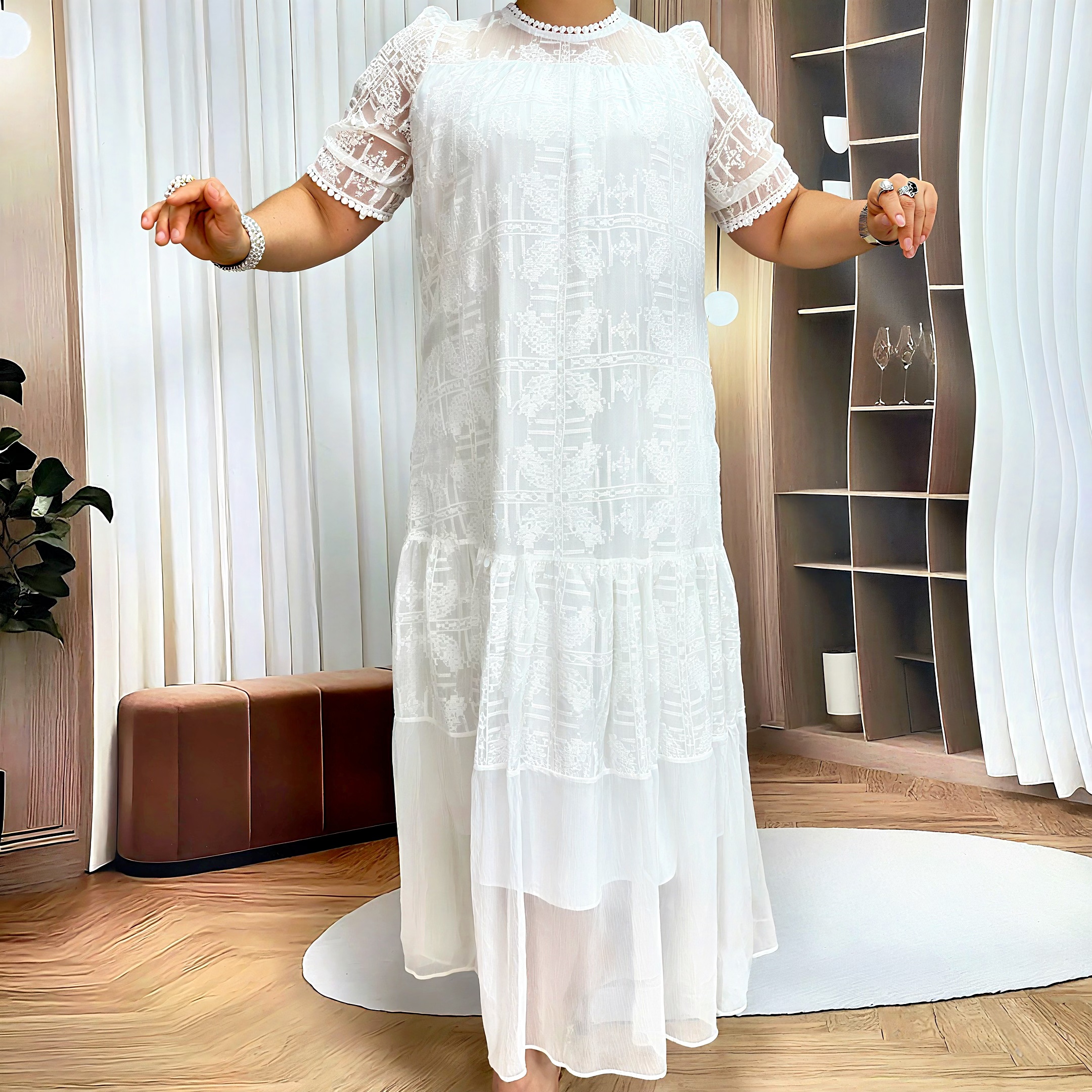 【25-1款】中袖圆点挂脖式夏季连衣裙时尚裙子蕾丝赫本风