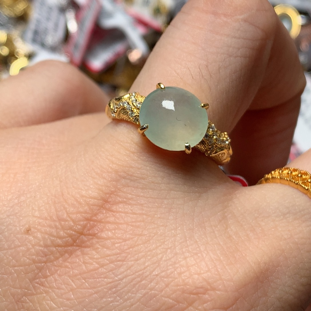 翡翠戒指银S925镶嵌天然翡翠吊坠