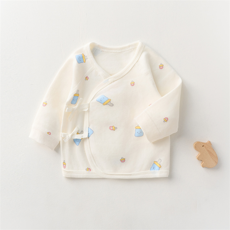 2025四季款新生儿纯棉上衣全背款单件上衣A类无骨双层护肚宝宝衣