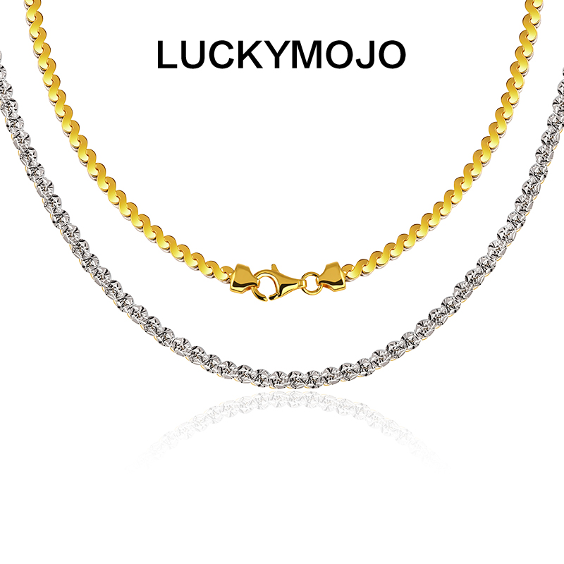 LUCKYMOJO 链子925银 轻奢双色双面可戴素链项链男生小众配饰