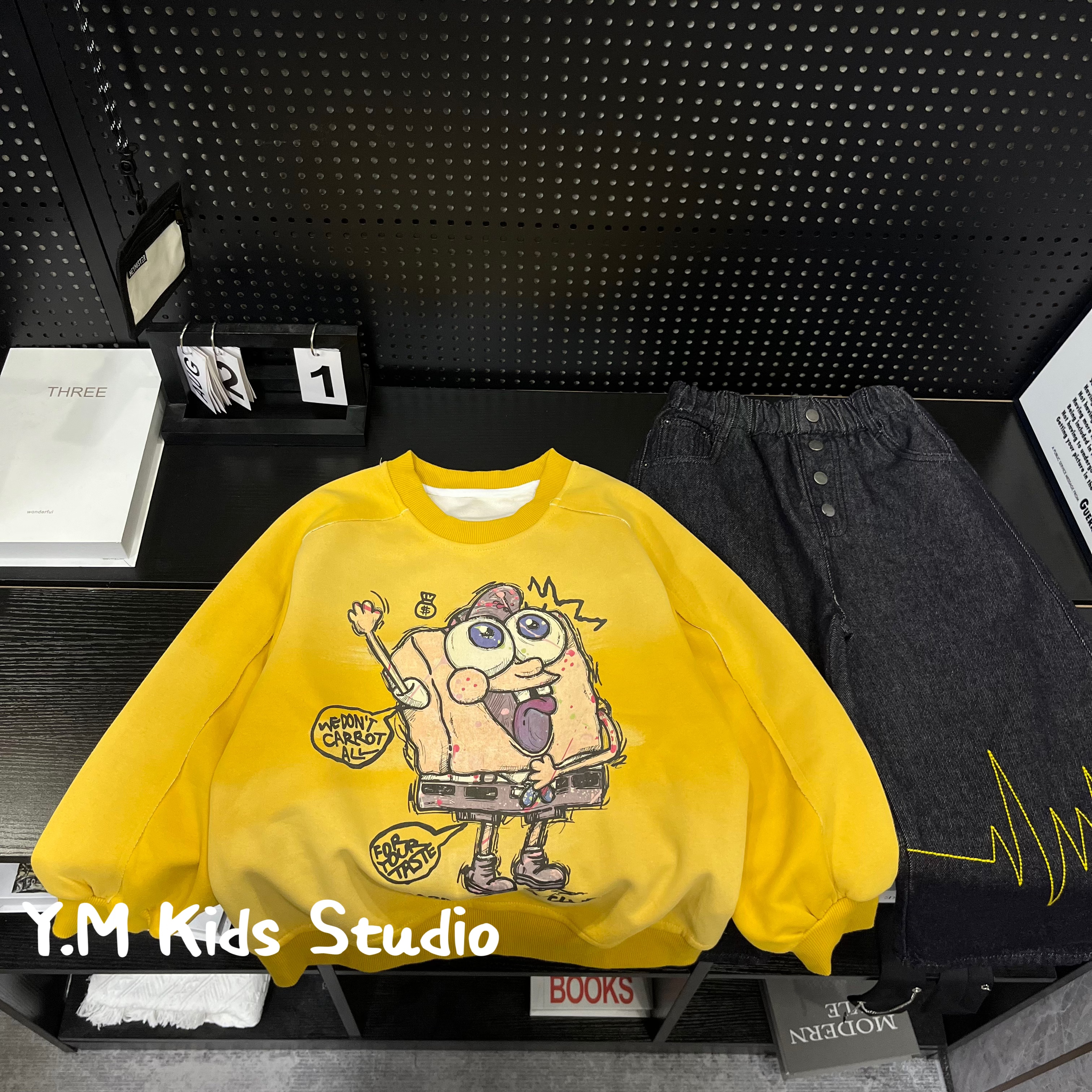 【Y.M KIDS】2025秋季新款儿童圆领卫衣百搭宽松潮流心动牛仔裤