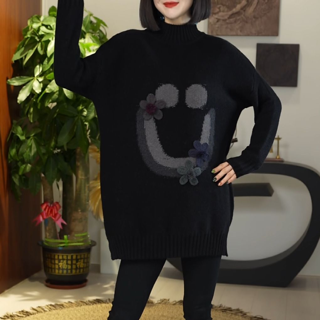 时尚洋气秋冬新款笑脸上衣2025减龄高级感微胖mm显瘦毛衣