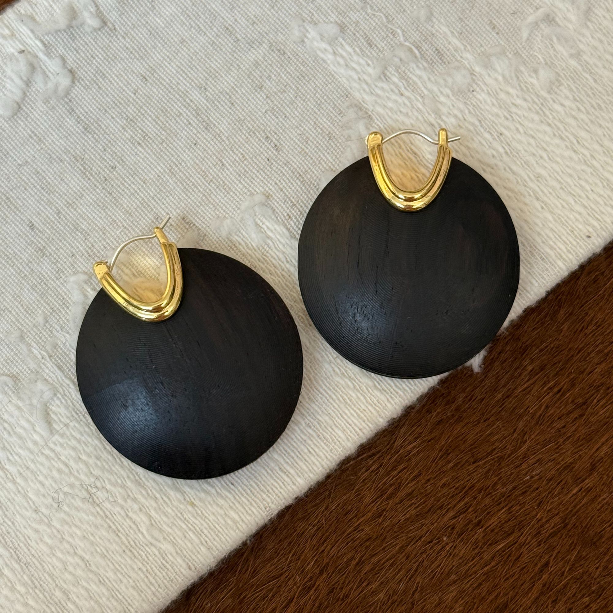 黄铜耳饰 【浮墨】金属圆形檀木时尚气质精致小众耳扣耳环