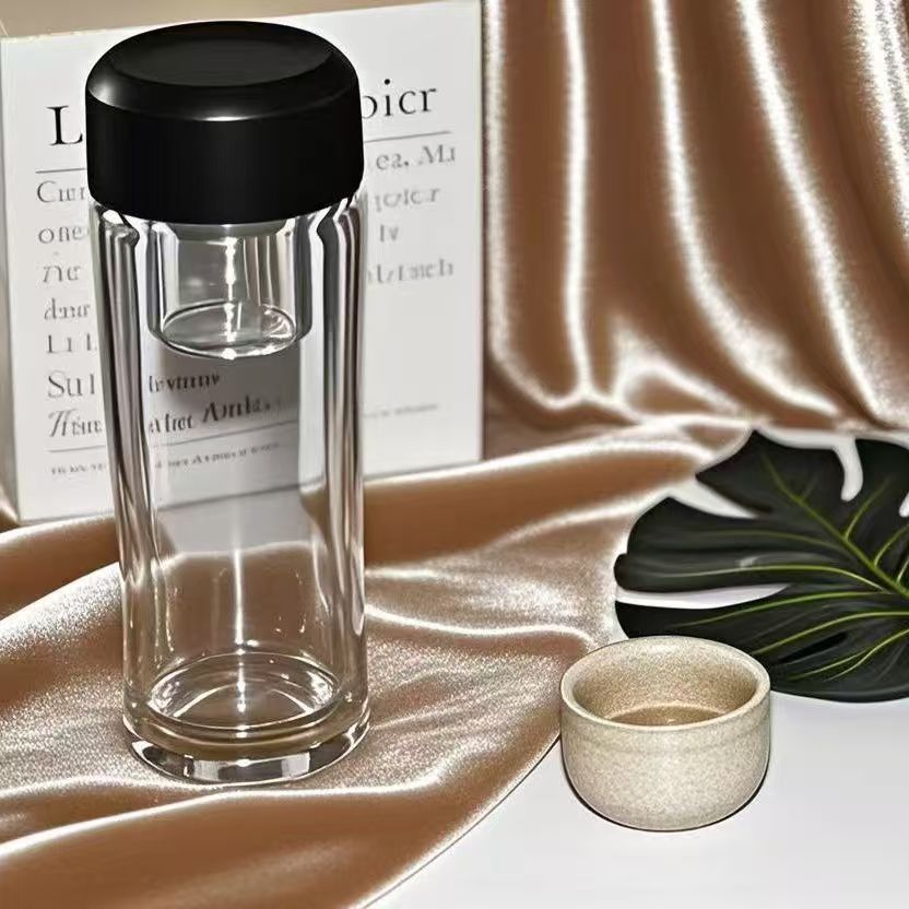 车载泡茶玻璃茶水分离中国风防烫水杯玻璃杯透明磁吸茶隔双层玻璃