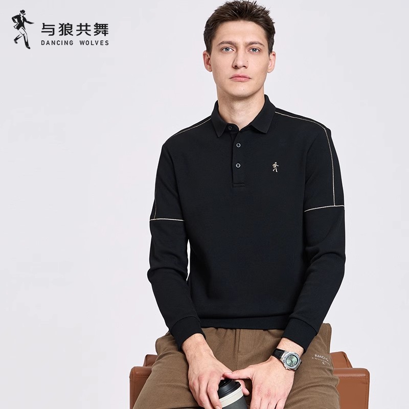 【明线】与狼共舞翻领卫衣男士2025秋季新款撞色时尚休闲衬衫领上衣