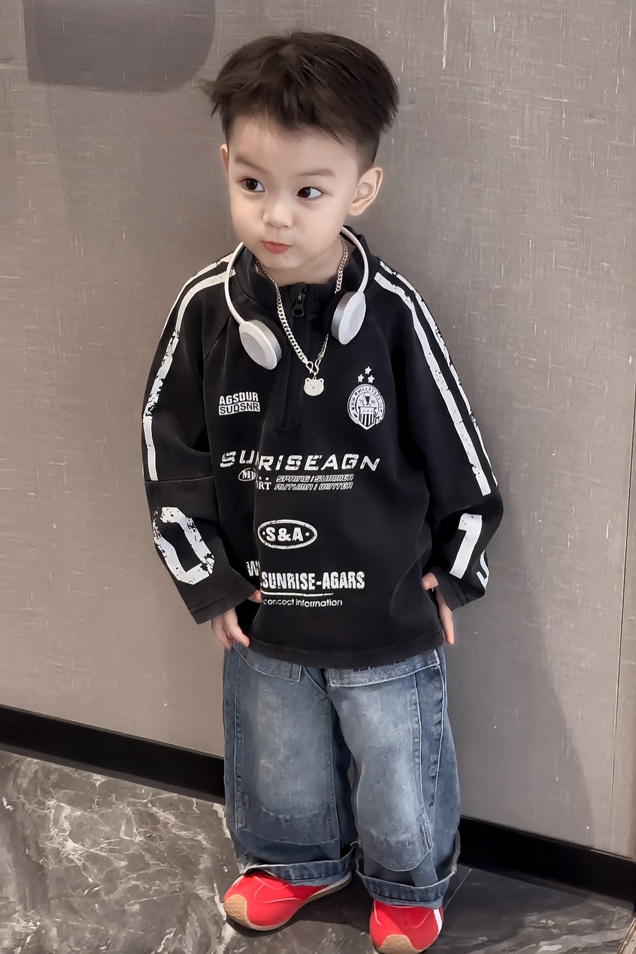 男童t恤韩版套装2025春秋季新款儿童痞帅POLO衫宝宝牛仔裤两件套