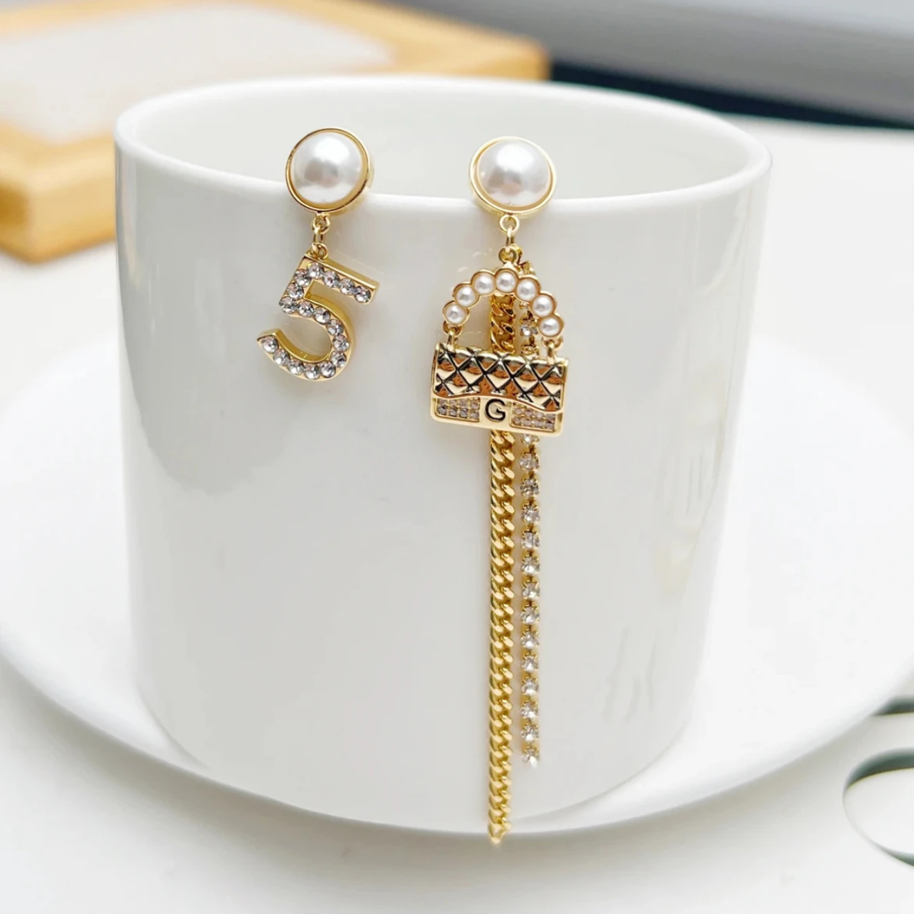 铜合金仿珍珠耳饰 K0271轻奢小众时尚百搭AB款香风流苏耳钉