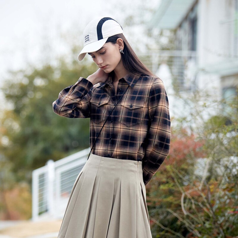 圣迪奥美拉德风复古翻领格纹怀旧衬衫S24160505