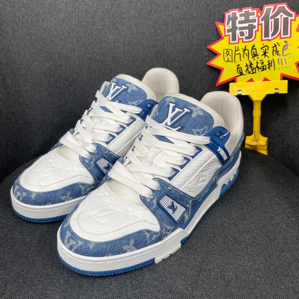95新 LouisVuitton/路易威登 (福利)40码白蓝牛仔trainer ks330