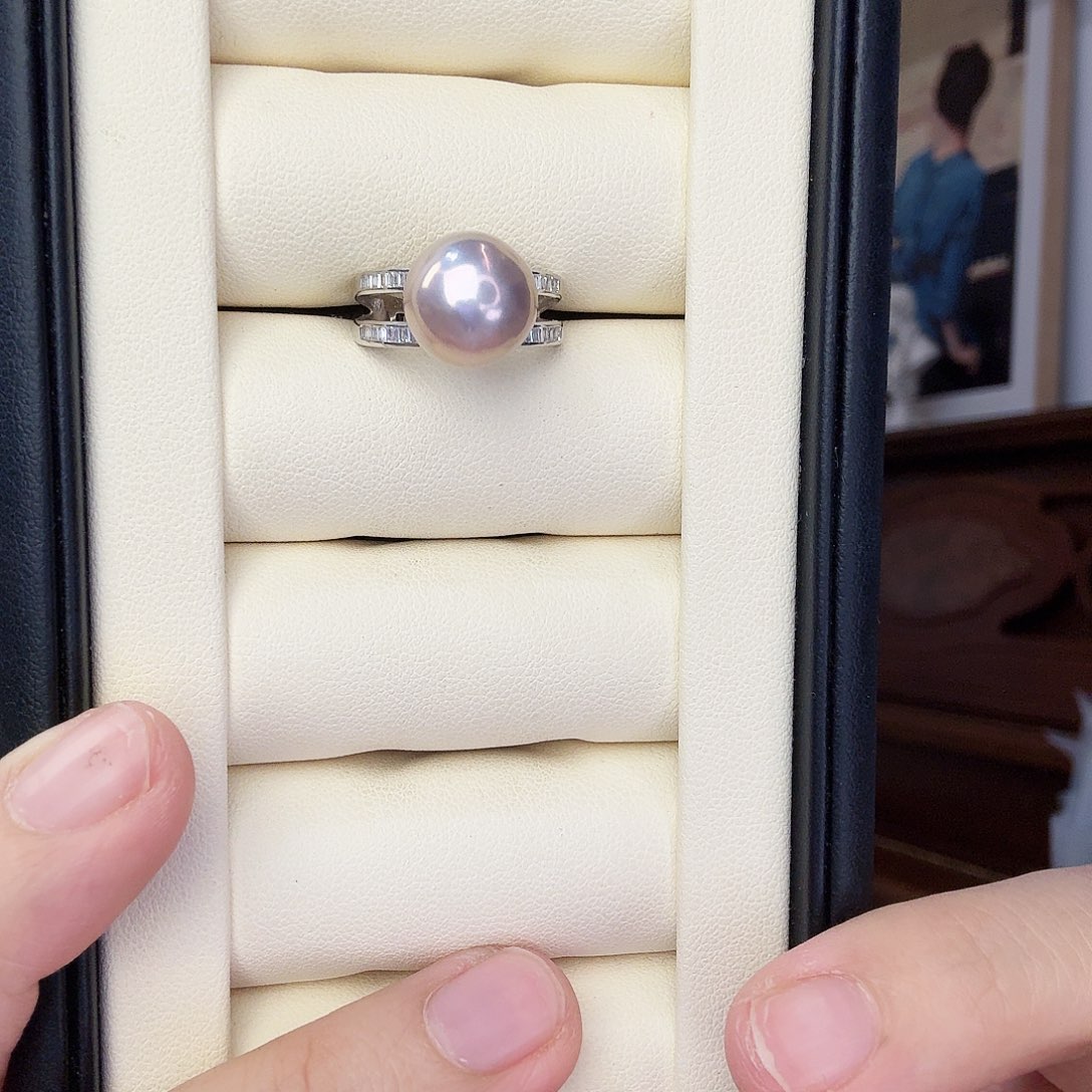 淡水珍珠戒指银S925镶嵌双杠紫珠戒指sgys