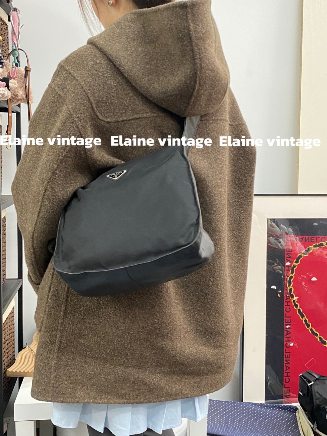 95新 Prada/普拉达 黑银降落伞单肩斜挎hobo（26cm）