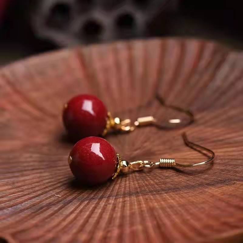 含辰砂工艺品含辰砂工艺品素款朱砂紫金砂耳钉耳勾A3-0505