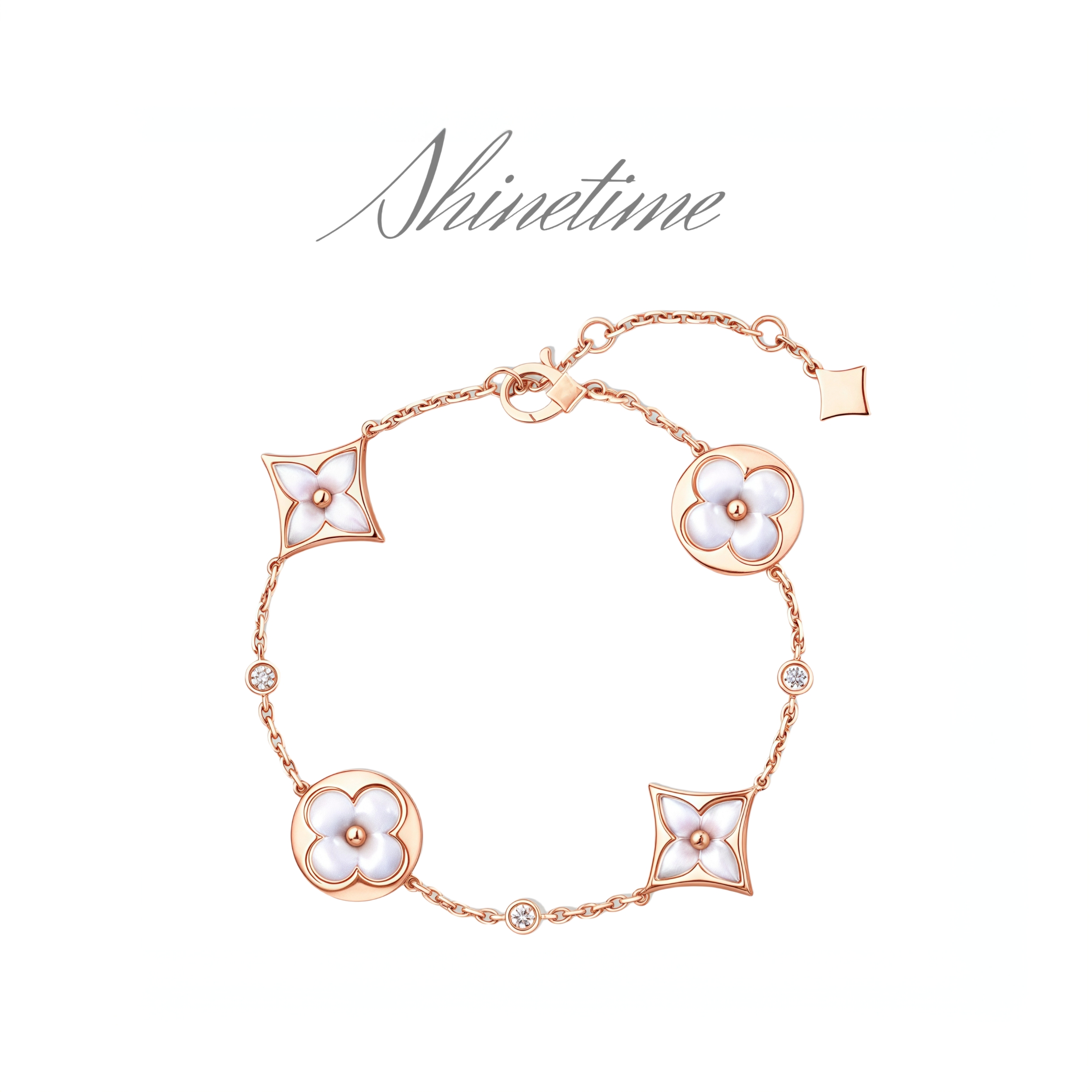 925银手链 SHINETIME镀K金老花气质经典女法式镶嵌轻奢新款手链