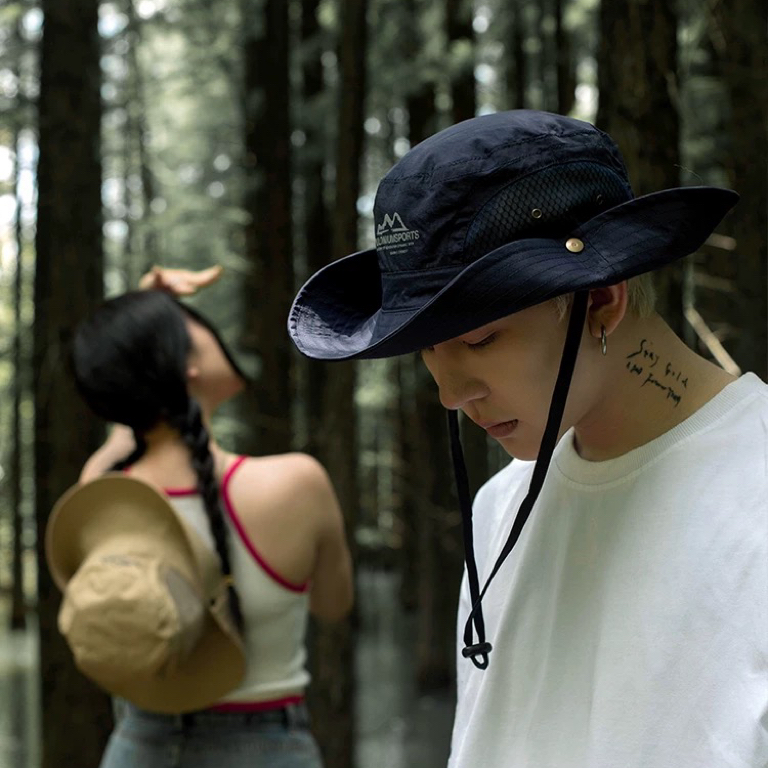 夏季户外登山帽大头围男士遮阳防晒帽子时尚大帽檐网眼透气渔夫帽