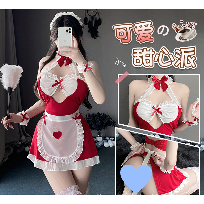 俏皮性感爱心肚兜式角色扮演制服睡裙女