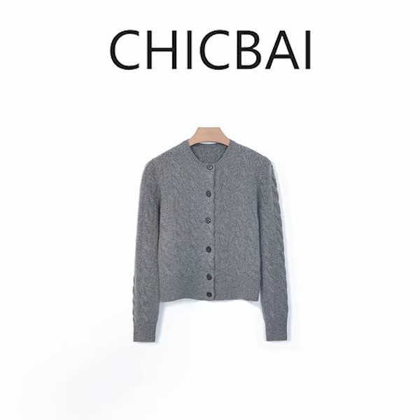 CHICBAI 风吹麦浪 100羊毛复古慵懒风麻花绞花羊毛开衫