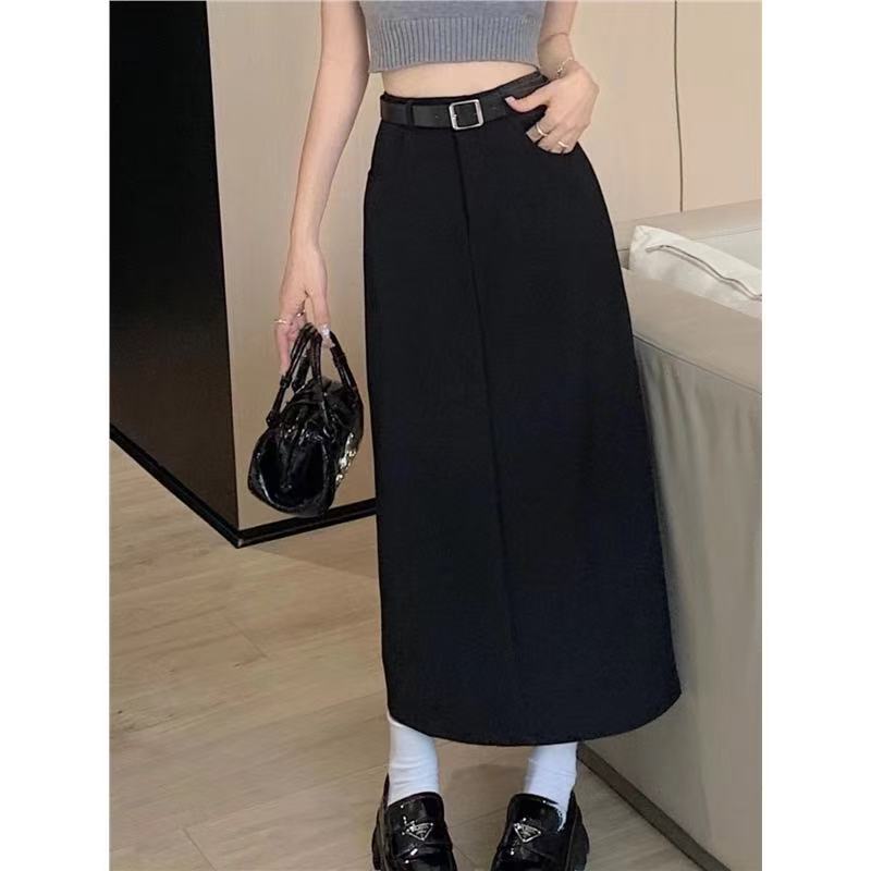 88220#【长84】2025新款气质时尚显瘦后开叉高腰半身裙