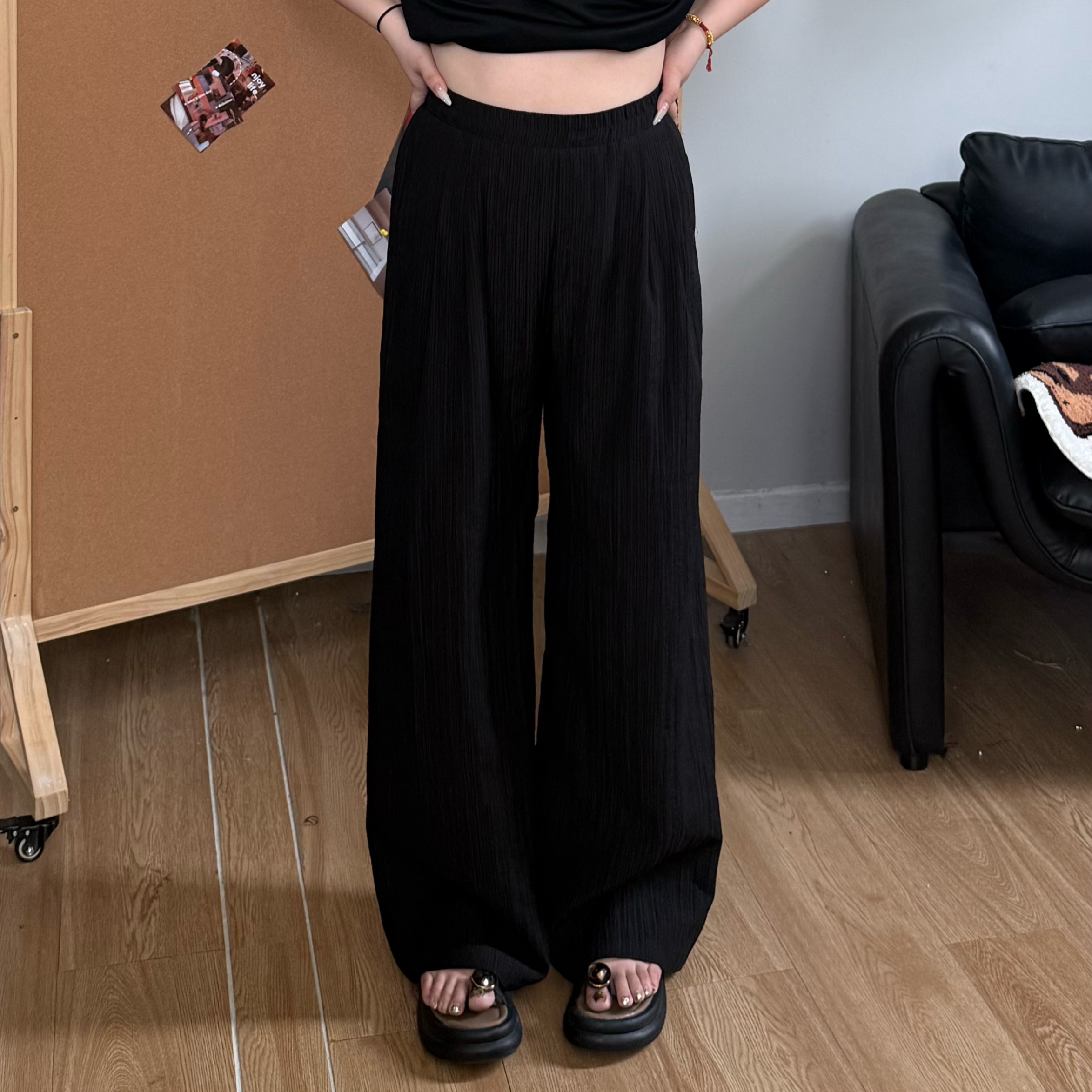 维维&南岛风胖mm大码2025款老钱风宽松显瘦直筒肌理阔腿裤ZWW809