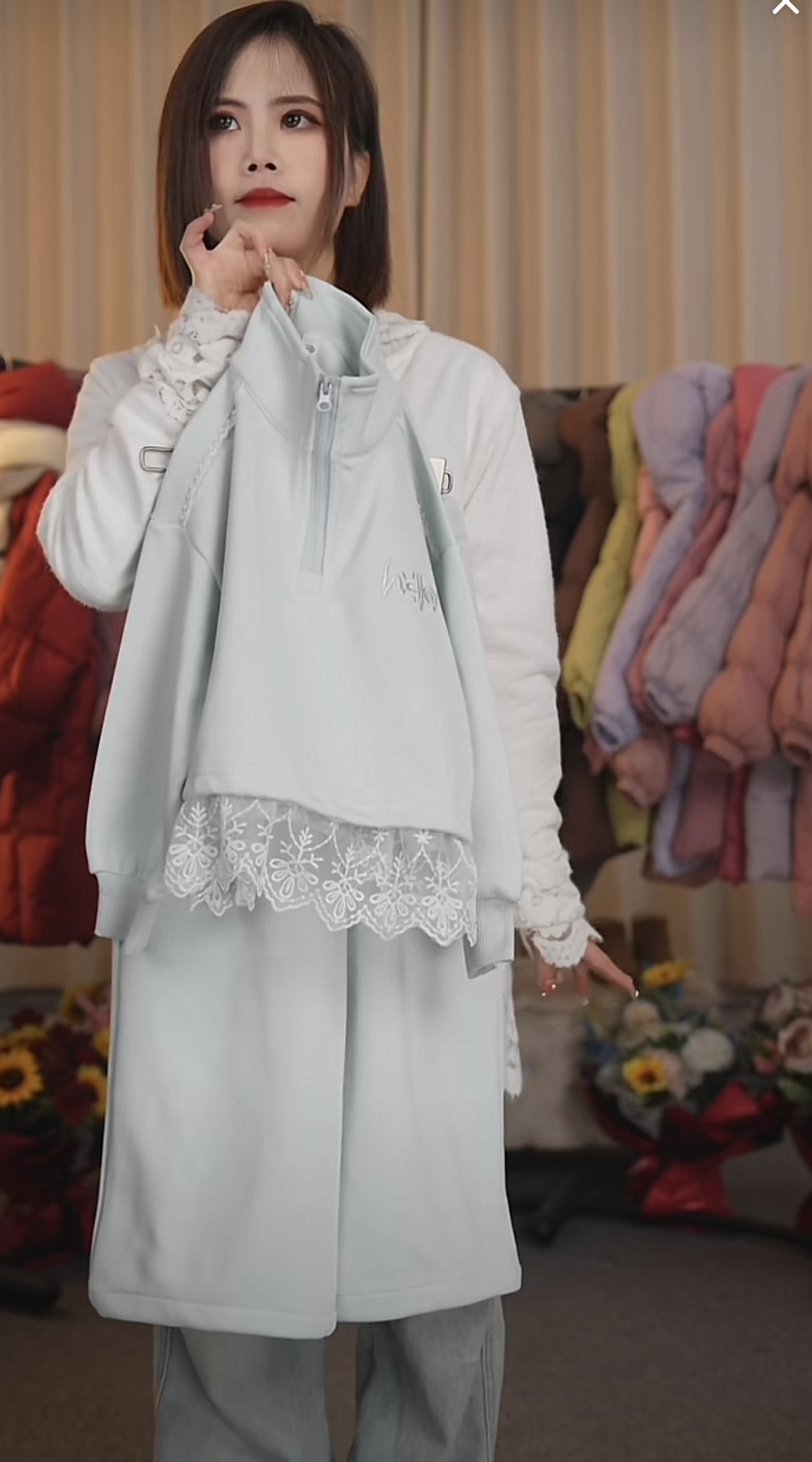 女童春季套装2025新款女宝宝蕾丝下摆花边卫衣套装