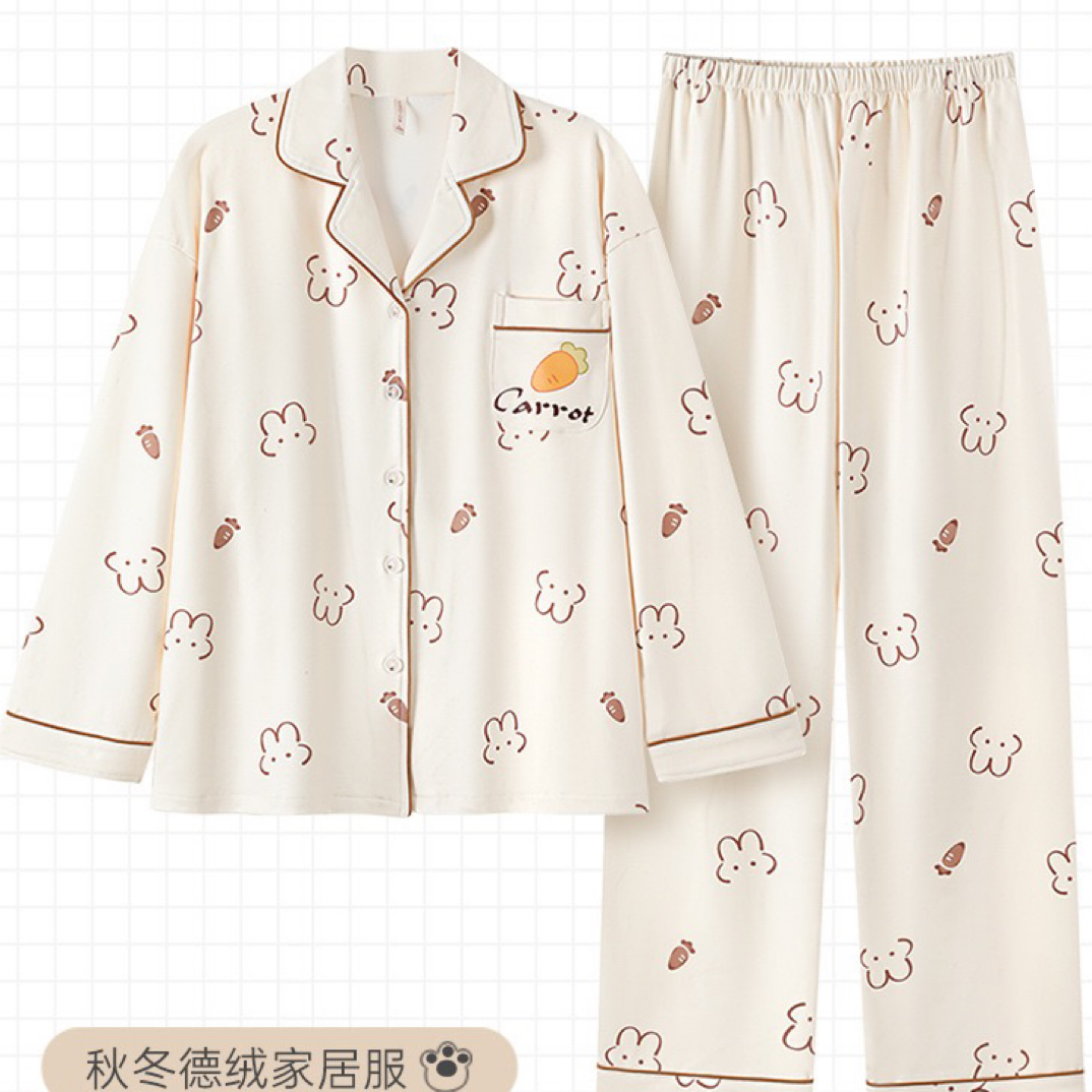 韩系小米兔长袖加厚保暖德绒睡衣女秋冬可外穿时尚家居服