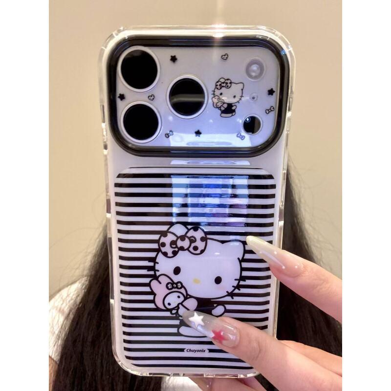 萌趣可爱黑白条纹抱美乐蒂猫咪适用于iphone17promax新款16手机壳