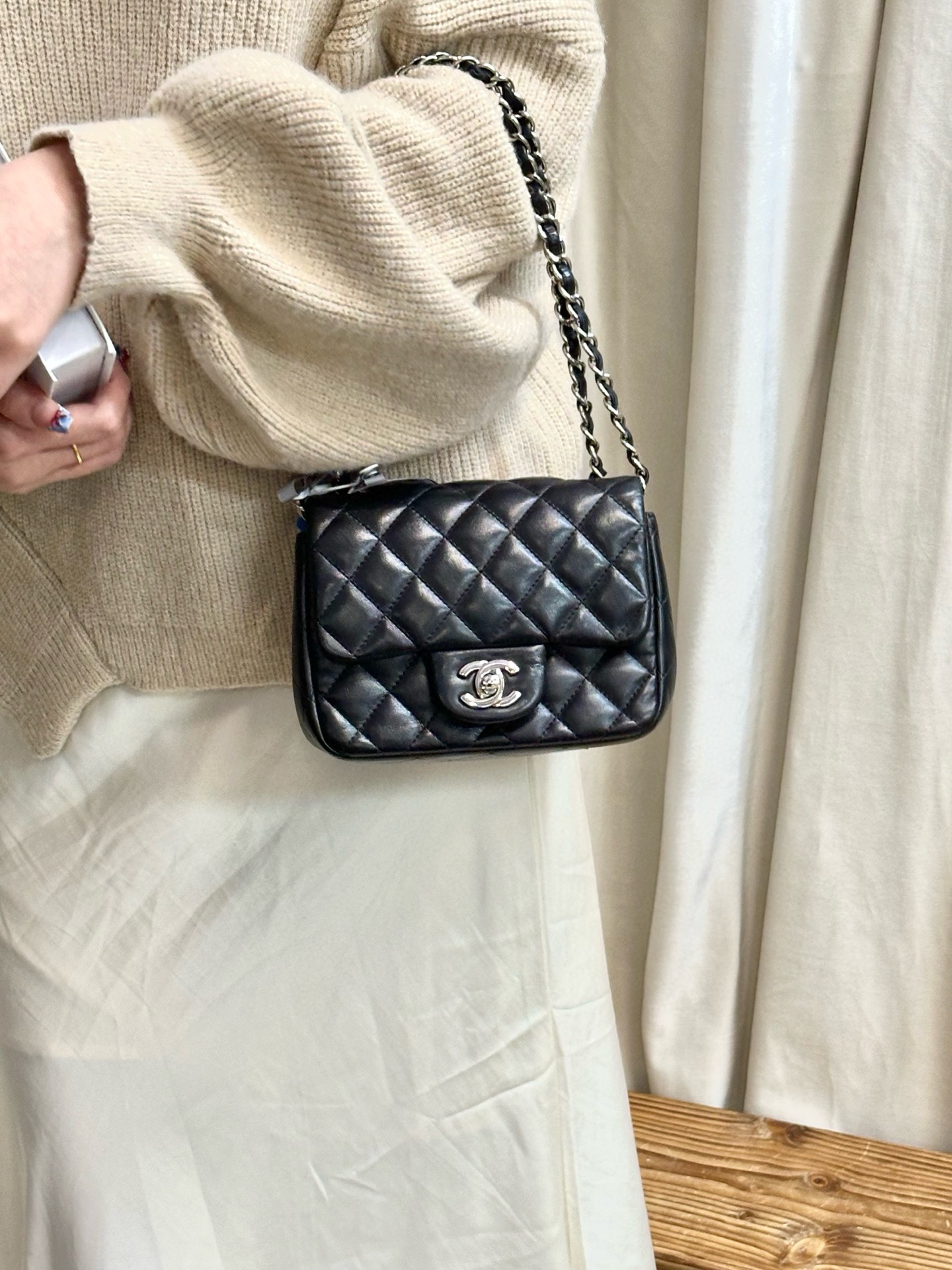 95新 Chanel/香奈儿 chanel 黑银方胖子cf斜挎包