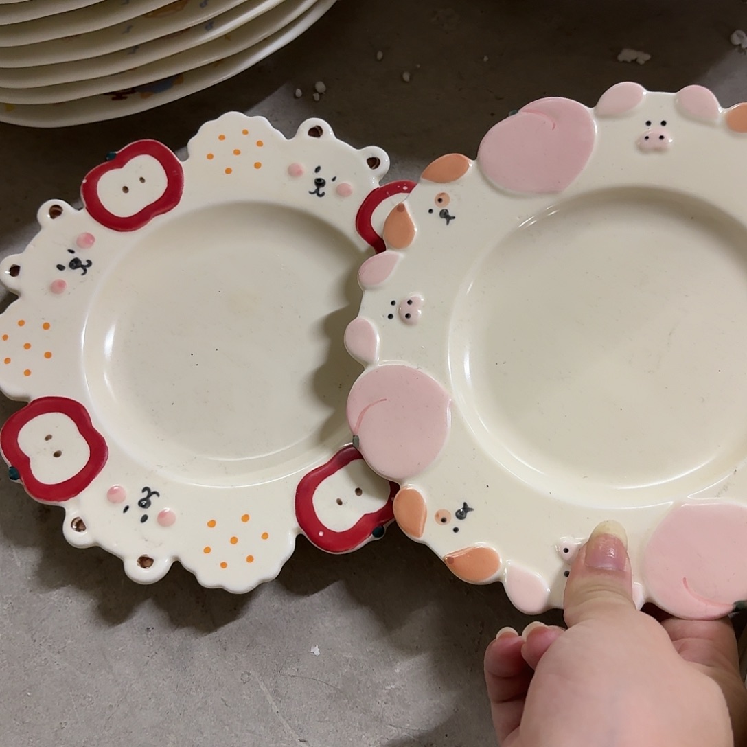 搪瓷微瑕一个熊+猪盘