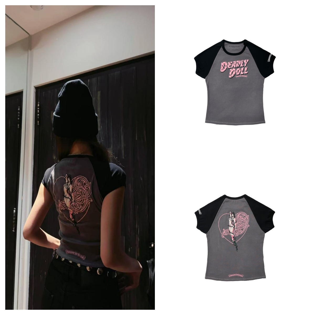 Chrome Hearts 克罗心 Deadly Doll爱心藤蔓漫画超小短袖