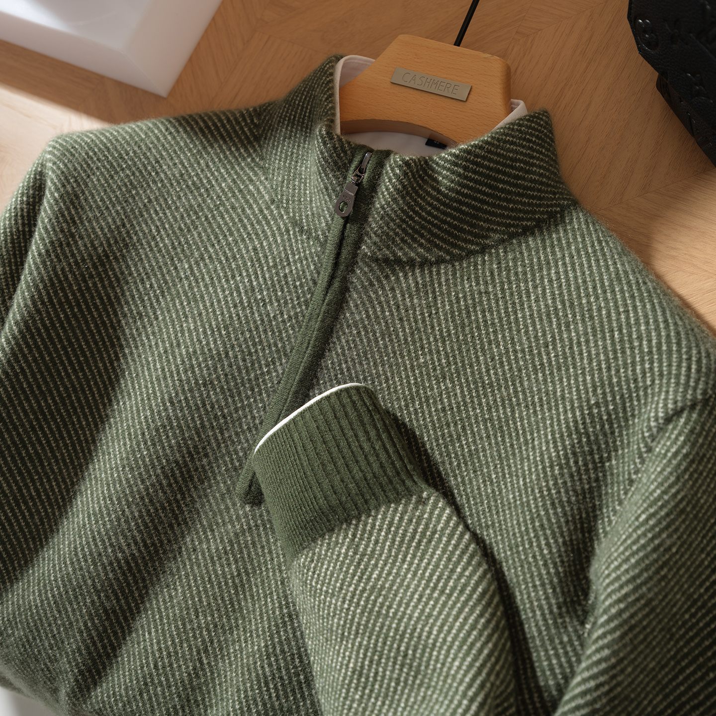 100%山羊绒男士加厚虚提拉链半高（LP同款）商务休闲针织打底衫