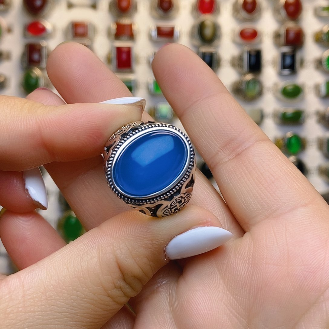 玛瑙/玉髓戒指银S925镶嵌