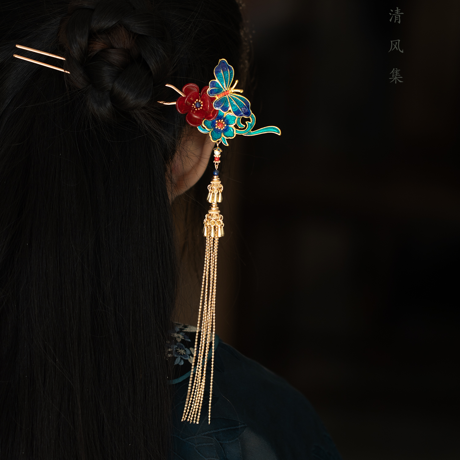 原创烧蓝古风流苏发簪
