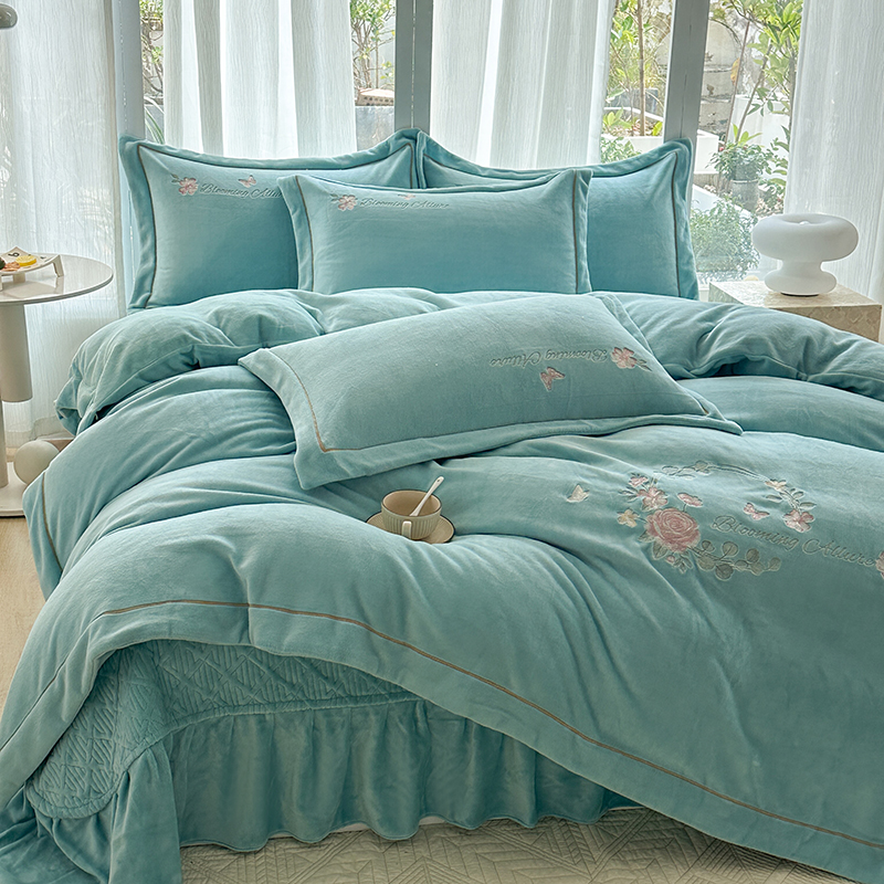 新款A类加厚牛奶绒床盖四件套加绒被套被罩冬季保暖床上四件套