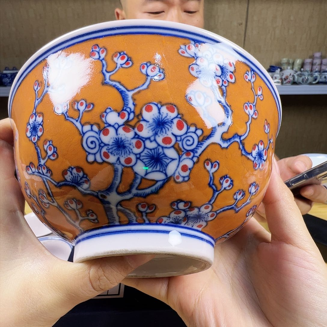 瓷片景德镇陶瓷餐具红嘻嘻橙梅面碗