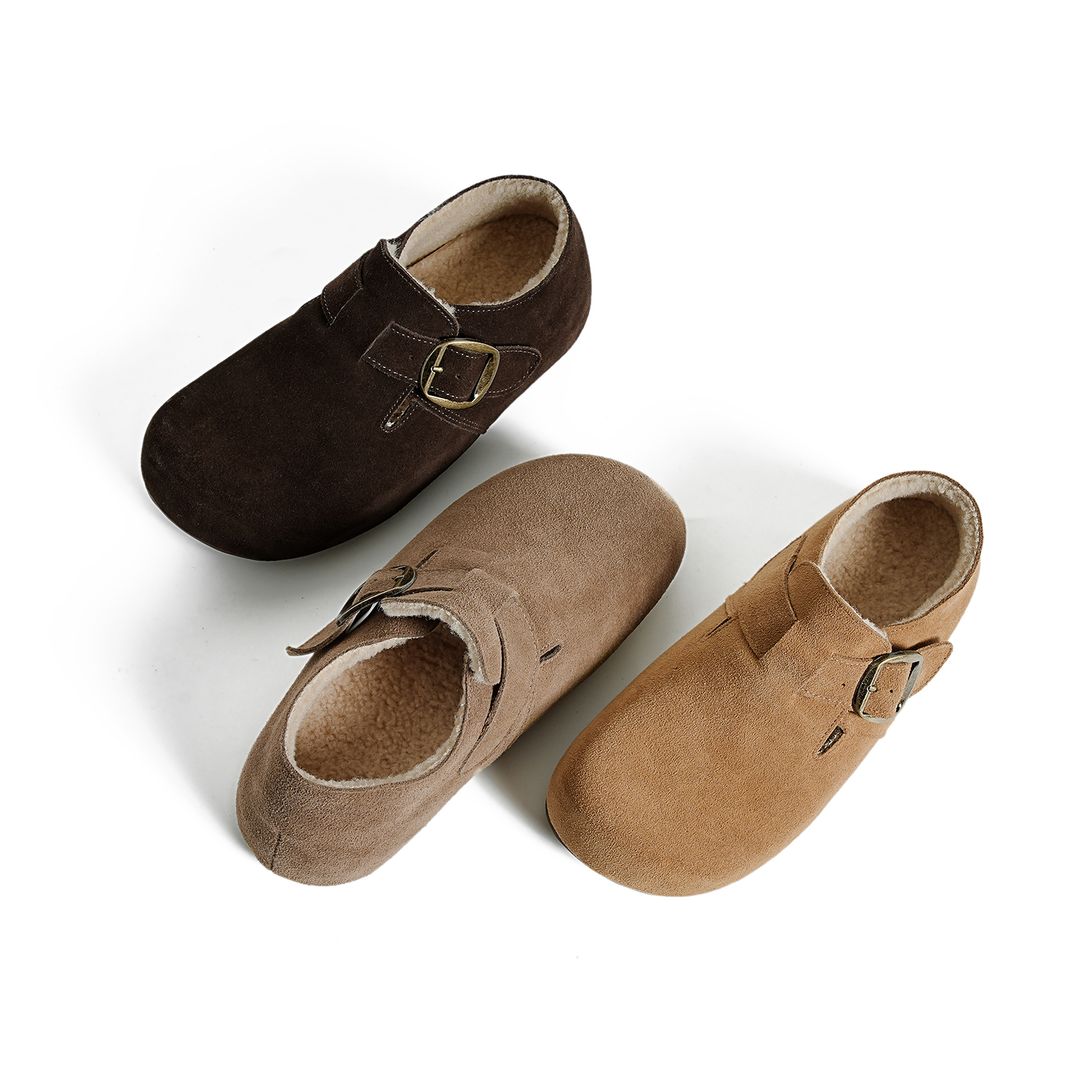 【现货防水防污牛皮】25年面包加绒勃肯鞋5cm内增高魔术贴厚底鞋女