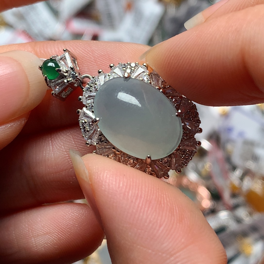 翡翠戒指银S925镶嵌天然翡翠吊坠