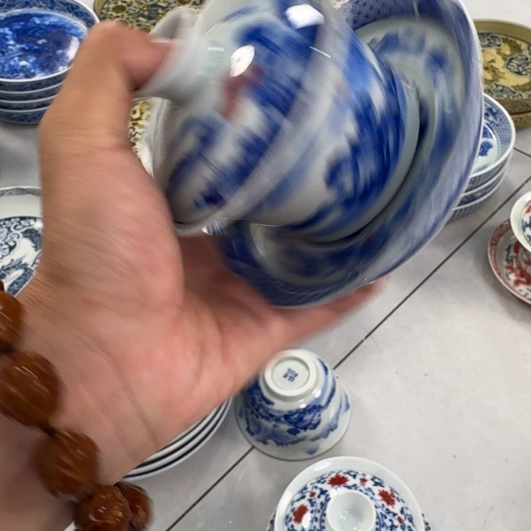 摆件富春山居图三才盖碗