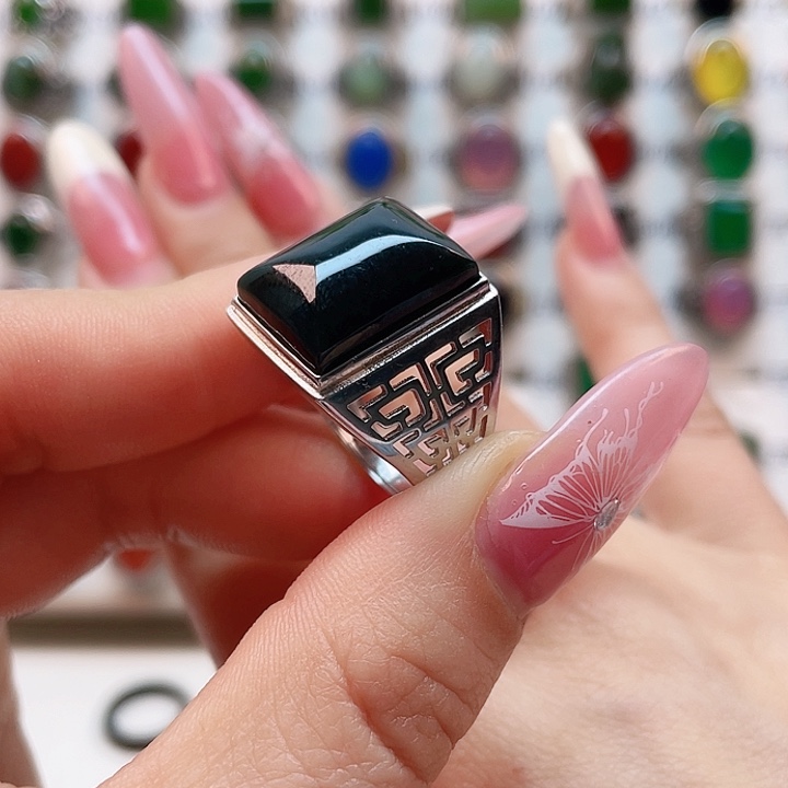 和田玉戒指银S925镶嵌