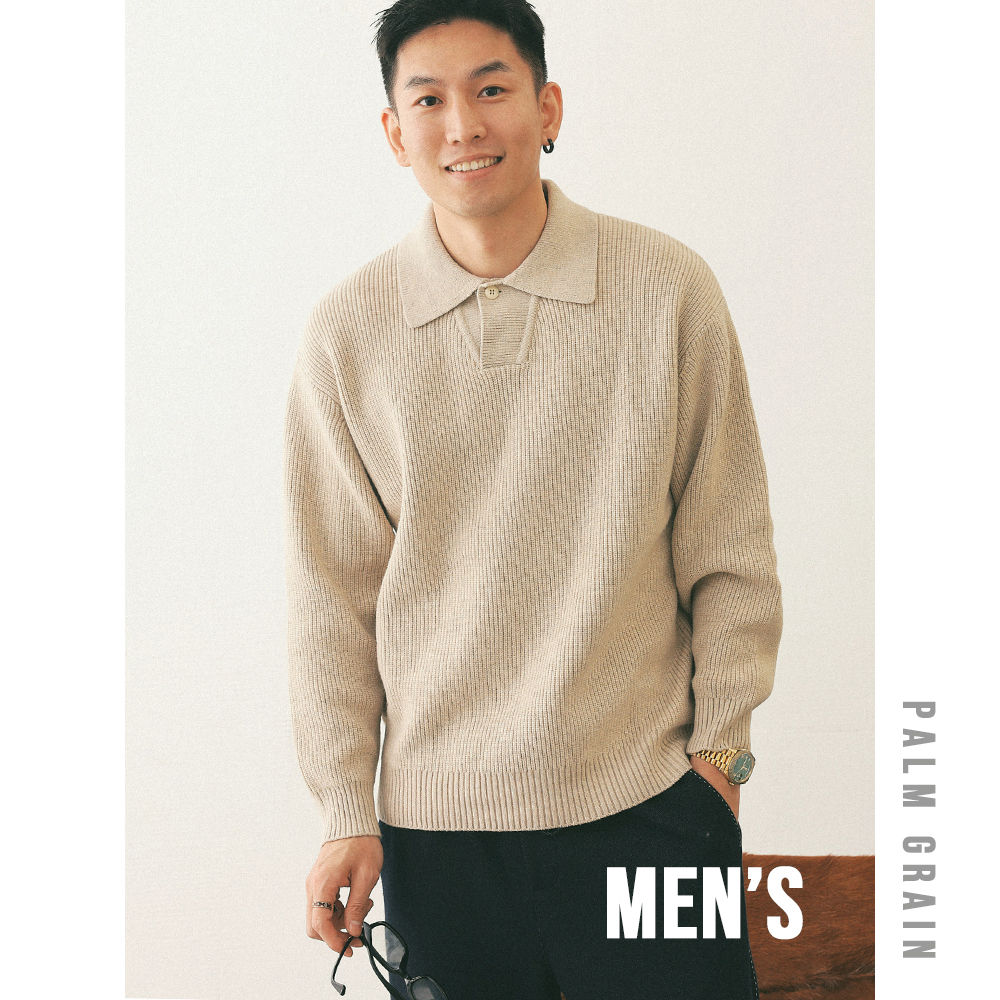 【素砾织格】Palm.G 毛衣秋冬翻领针织衫宽松长袖polo衫毛衣ZW2609